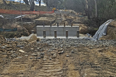 Work in progress on Rossys Creek Bridge in late July 2024