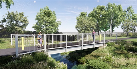 3D rendering of new Cooma Creek Path pedestrian bridge