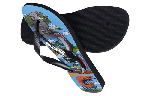 Promotional image showing the right-foot design of the Big Things Thongs