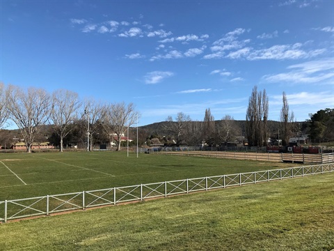 Photo of the football oval at Cooma Showground in winter